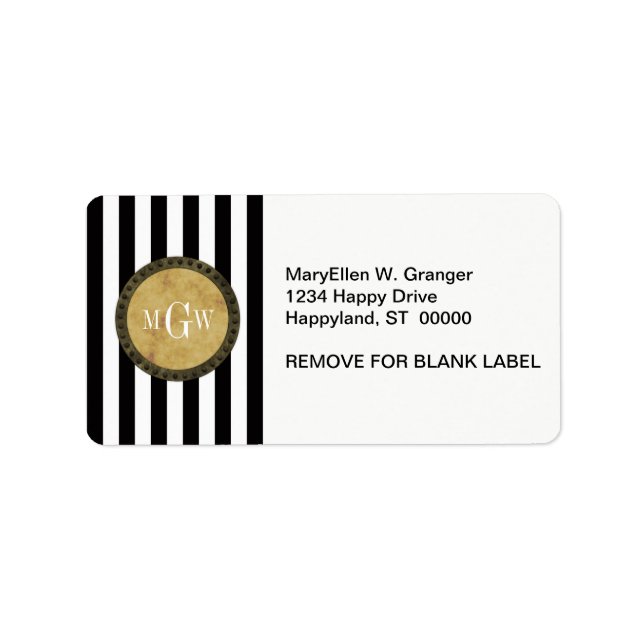 Black White Stripe Distressed Steampunk 3 Monogram Label (Front)