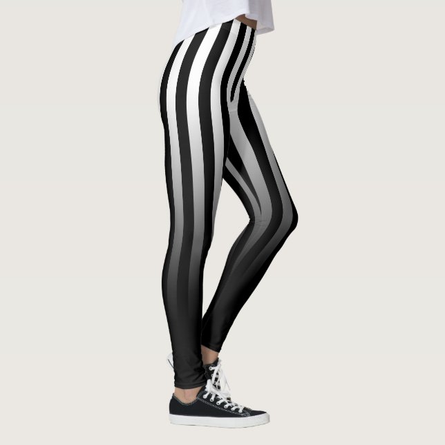 Black White Stripe Fade To Black Leggings (Right)