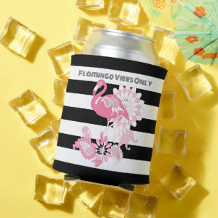 Black & White Stripe Flamingo Birthday Party Can Cooler