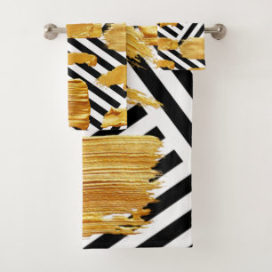 Black & White Stripe Gold Bathroom Towel Sets