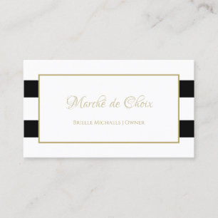 Black White Stripe Gold Border Salon Business Card