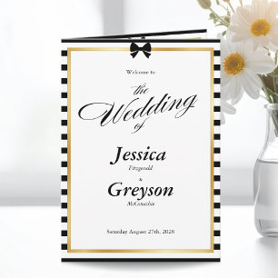 Black White Stripe Gold Frame Wedding Folded Program