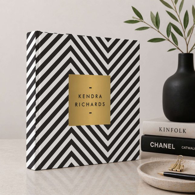 Black White Stripe Gold Minimalist Modern Binder (Creator Uploaded)