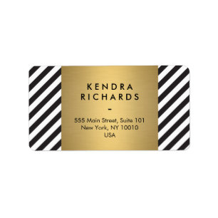 Black White Stripe Gold Minimalist Modern Label