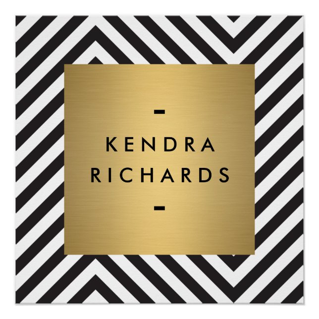 Black White Stripe Gold Minimalist Modern Logo Poster (Front)