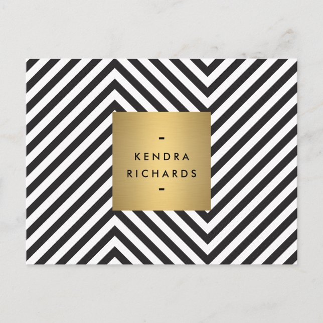 Black White Stripe Gold Minimalist Modern Postcard (Front)