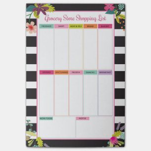 Black White Stripe Grocery Store Shopping List Post-it Notes