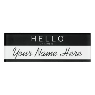 Black & White Stripe 'Hello My Name is...' Custom Name Tag