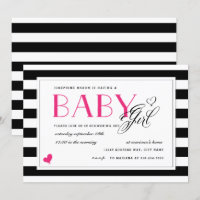 Black & White Stripe Hot Pink Girl Baby Shower