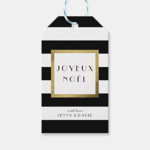 Black & White Stripe "Joyeux Noël" Xmas Holiday Gift Tags