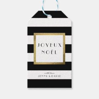 Black & White Stripe "Joyeux Noël" Xmas Holiday Gift Tags