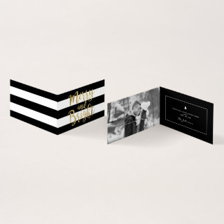 Black & White Stripe "Merry & Bright" Photo Xmas