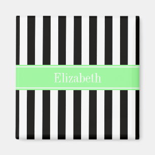 Black White Stripe Mint Ribbon Name Monogram Magnet