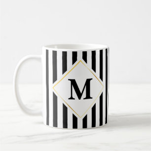 Black White Stripe Monogram Coffee Mug