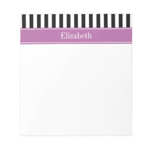 Black White Stripe Orchid Ribbon Name Monogram Notepad