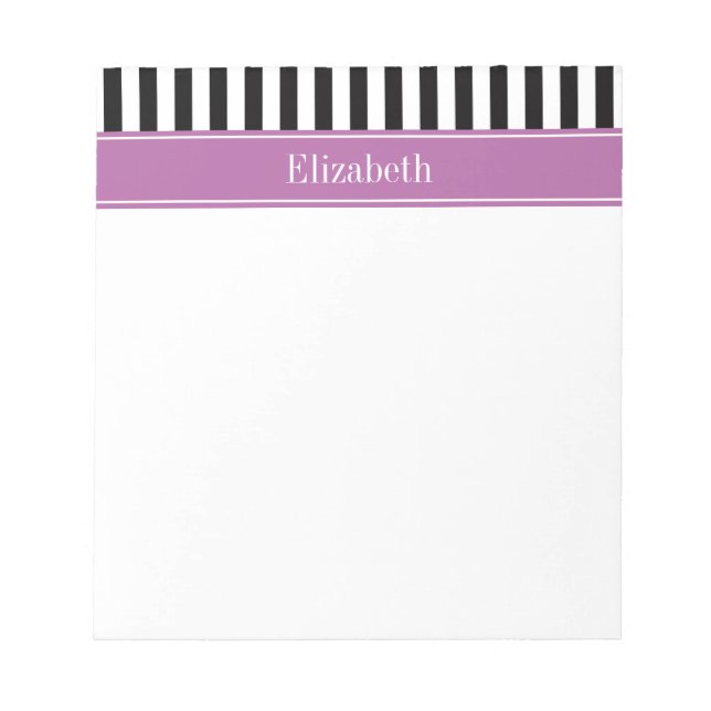 Black White Stripe Orchid Ribbon Name Monogram Notepad (Front)