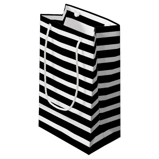 Black white stripe pattern tiled party  small gift bag (Front Angled)