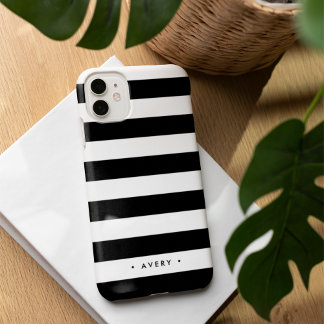 Black & White Stripe Personalized iPhone 16 Case