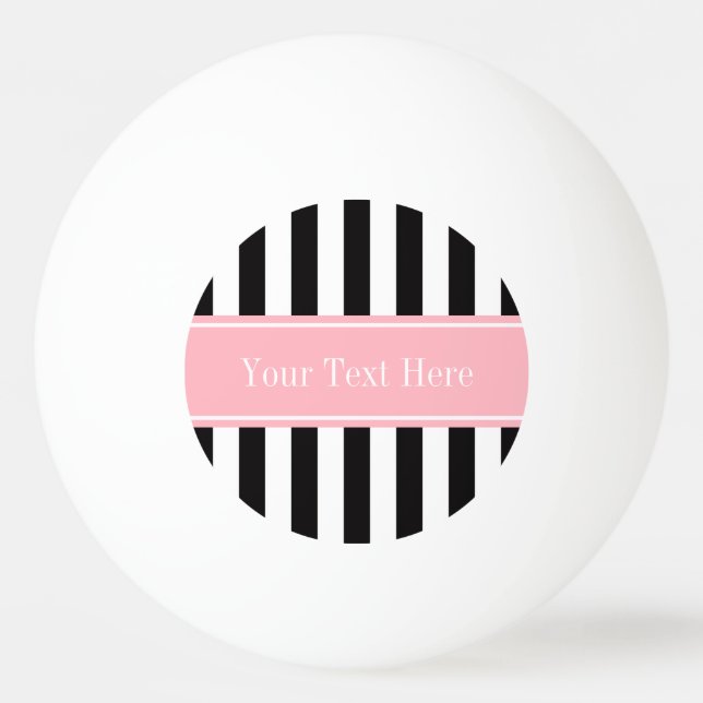 Black White Stripe Pink Name Monogram Ping Pong Ball (Front)