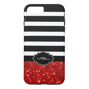 Black & White Stripe & Red Glitter iPhone 8 Plus/7 Plus Case