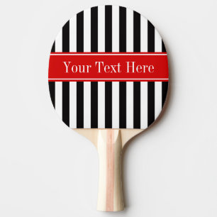 Black White Stripe Red Ribbon Name Monogram Ping Pong Paddle