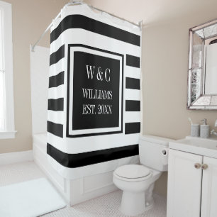 Black White Stripe Stylish Trendy Monogram