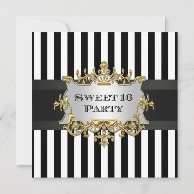 Black White Stripe Sweet 16 Party Invit Invitation (Front)
