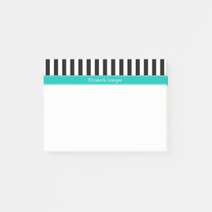 Black White Stripe Teal Ribbon Name Monogram Post-it Notes