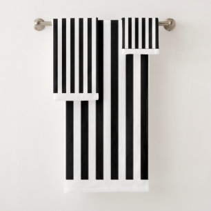Black White Stripe Team Bath Towel Set