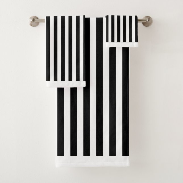 Black White Stripe Team  Bath Towel Set (Insitu)