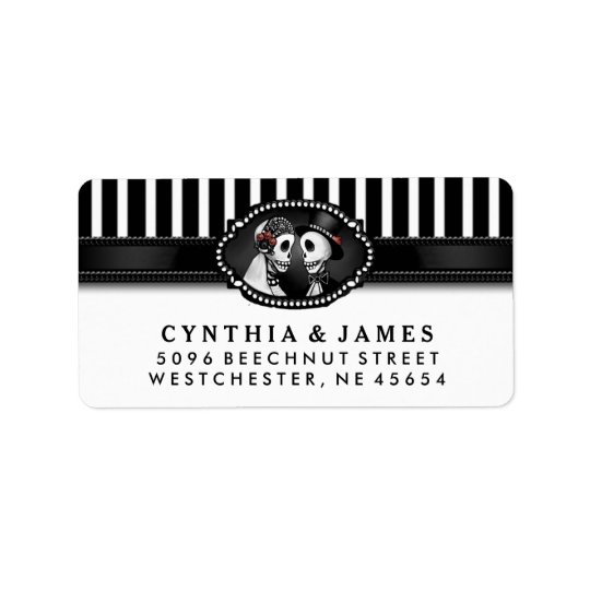 Black White Stripe Wedding Skeletons Address