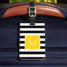 Black & White Stripe with Sunshine Yellow Monogram