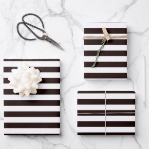 Black White Stripe Wrapping Paper Set of 3