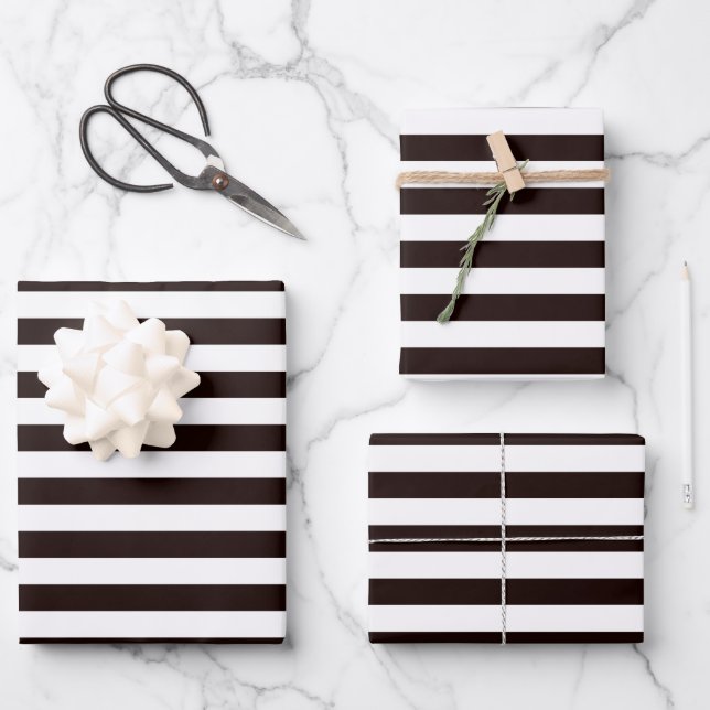 Black White Stripe Wrapping Paper Set of 3 (Front)