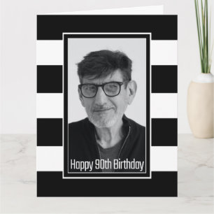Black White Striped 90th Birthday Card