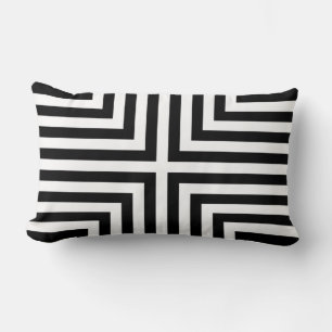 Black & White Striped Angular Repeat Pattern Lumbar Pillow