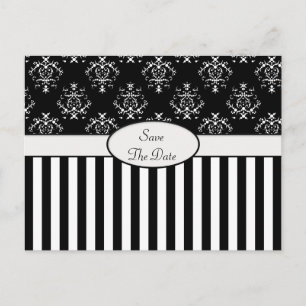 Black & White Striped Baroque Announcement Postcard