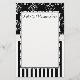 Black & White Striped Baroque Personalized Stationery