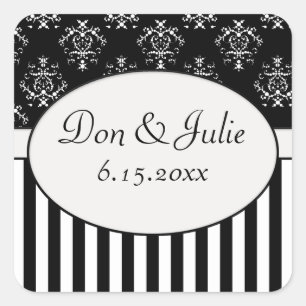 Black & White Striped Baroque Square Sticker