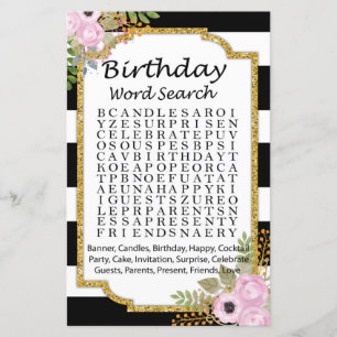 Black White Striped Birthday word search game