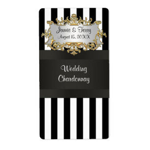 Black White Striped Black Ribbon Wine Label