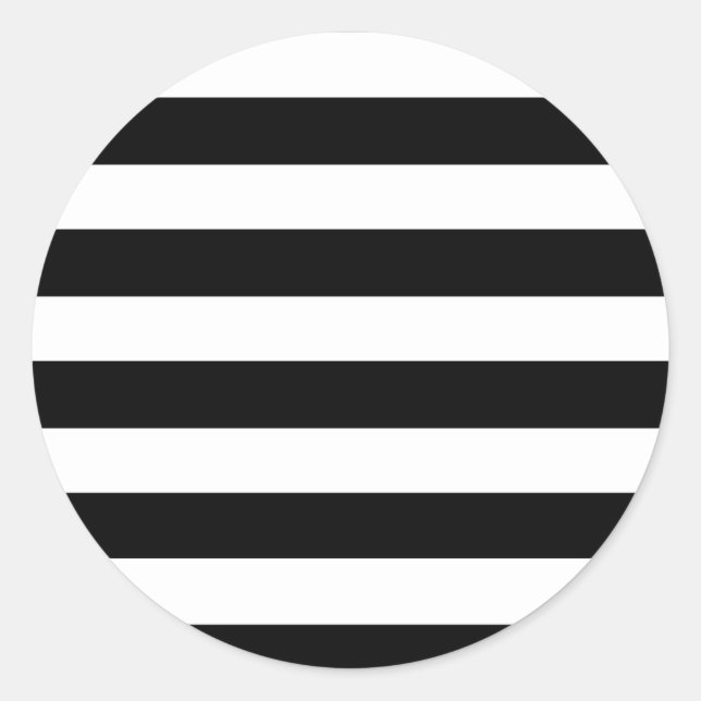 Black & White Striped Classic Round Sticker (Front)