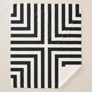 Black & White Striped Corner Box Repeat Pattern Sherpa Blanket