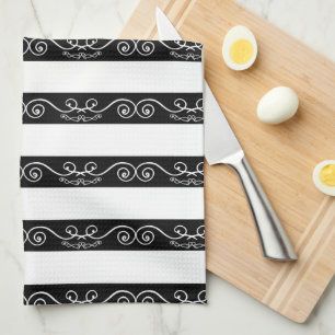 Black White striped design Kitchen Towel