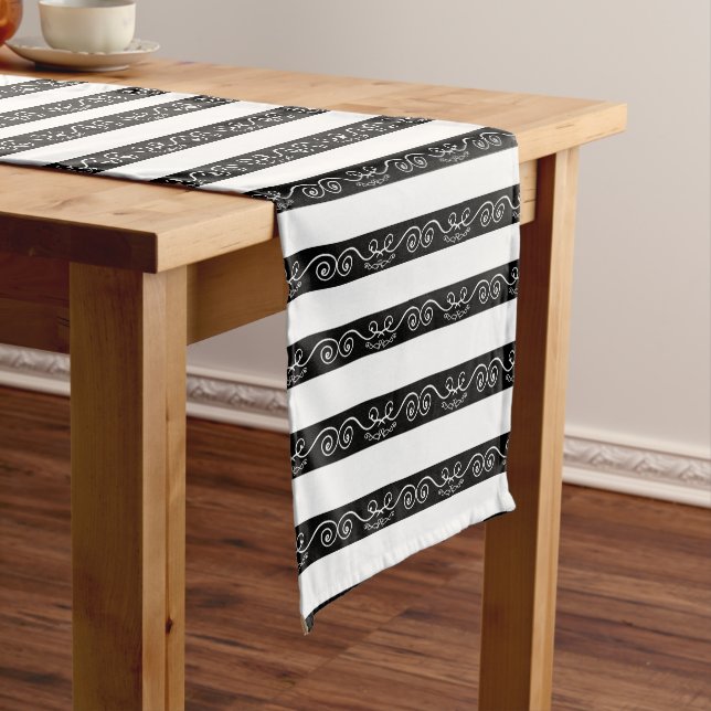 Black White striped design Short Table Runner (In Situ)