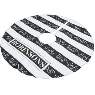 Black White striped elegant Brushed Polyester Tree Skirt