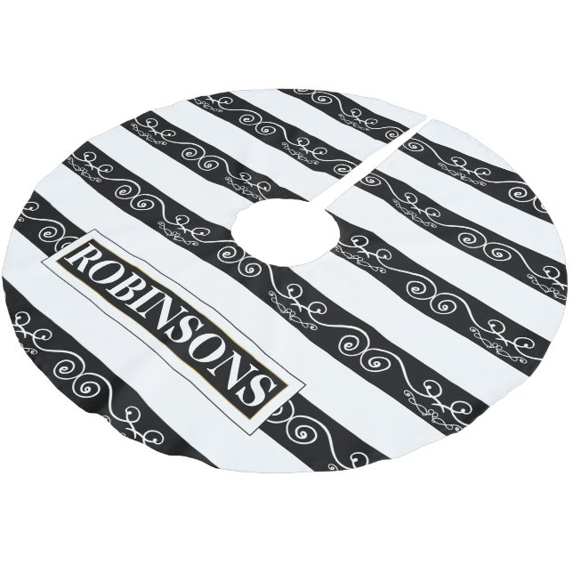 Black White striped elegant Brushed Polyester Tree Skirt (Angled)