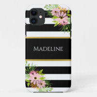 Black White Striped Floral Gold | Stylish