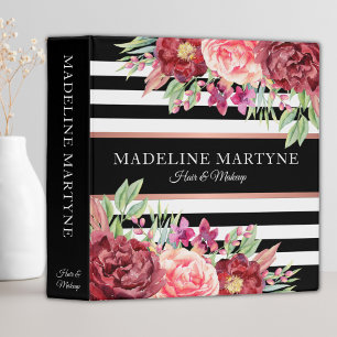 Black White Striped Floral Personalized Stylist Binder