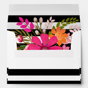 Black & White Striped Folklore Flowers   fuchsia Envelopes